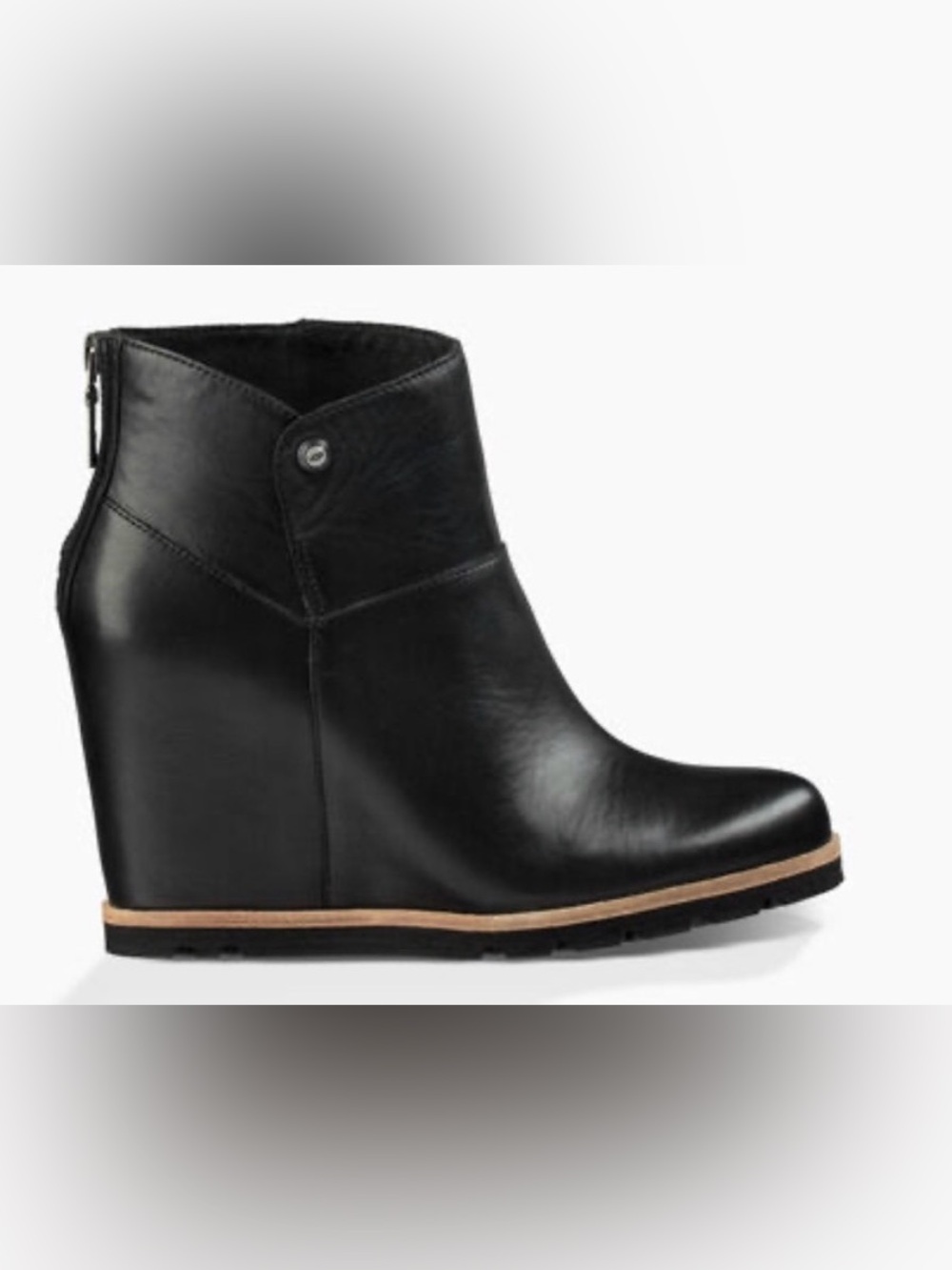 UGG Amal Black Leather Hidden Wedge Ankle Boots Women’s 7 NIB + Dust Bag - Picture 2 of 10
